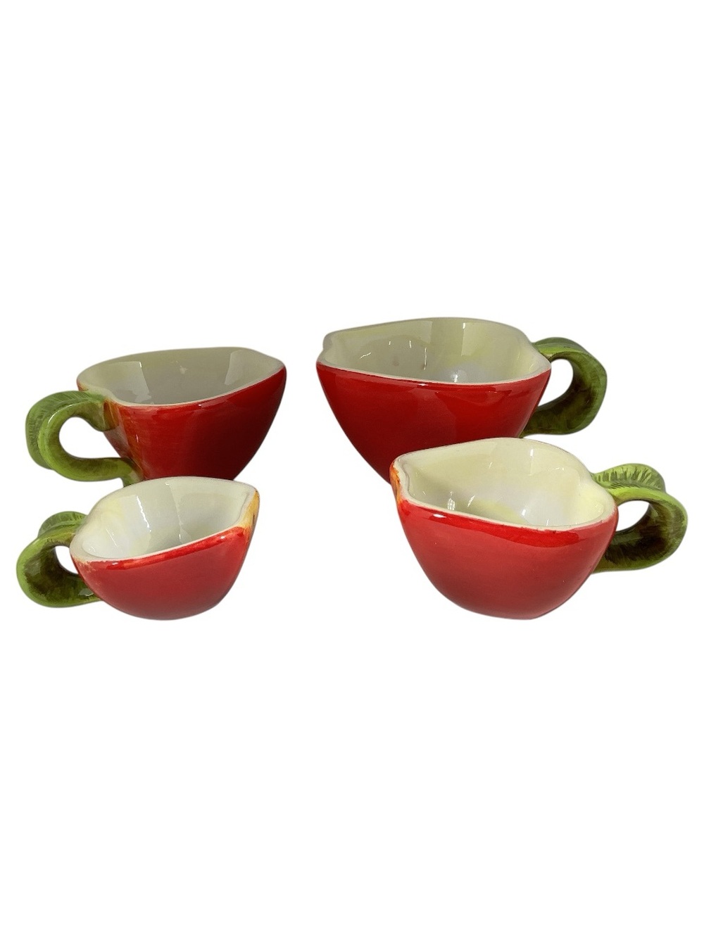 Red Apple Ceramic Measuring Cups Set of 4 Hanging Nesting Kitchen Decor